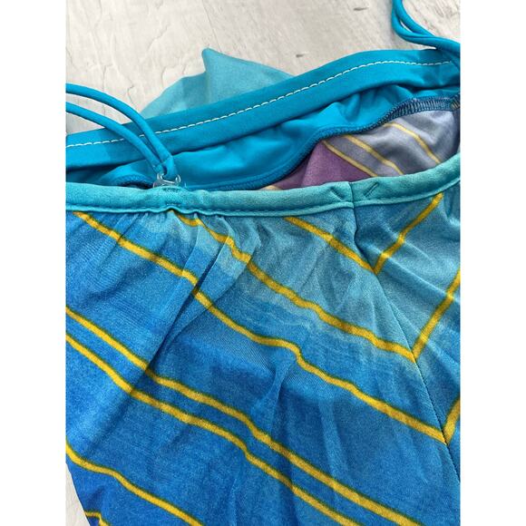 Vintage Sirena 1 Piece Striped Ruffle Removable Straps Retro Bathing Swim Suit - Picture 4 of 12